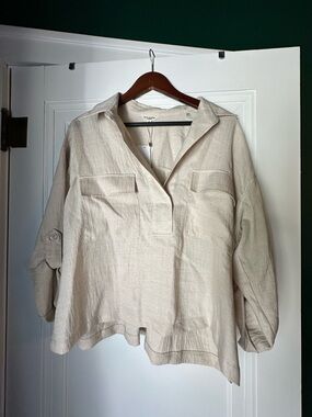 Max Studio Neutral Beige Lightweight Linen Top